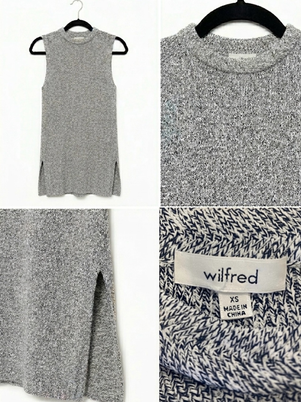Aritzia Wilfred Palmier Mock Neck Knit Tunic Top - Pepper Grey XS